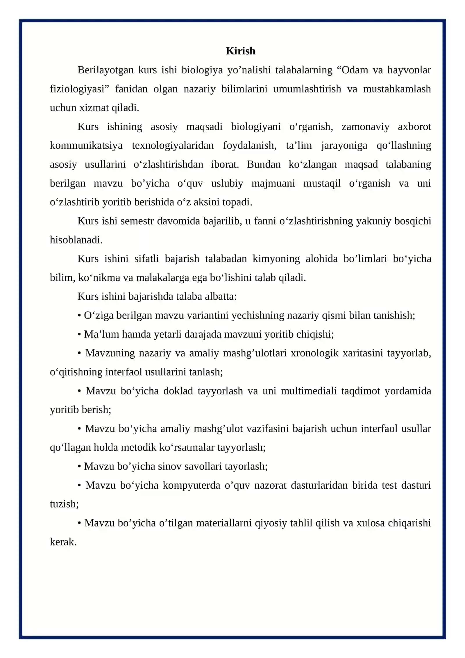 Odam va Hayvonlar Fiziologiyasi Kurs Ishlari 3