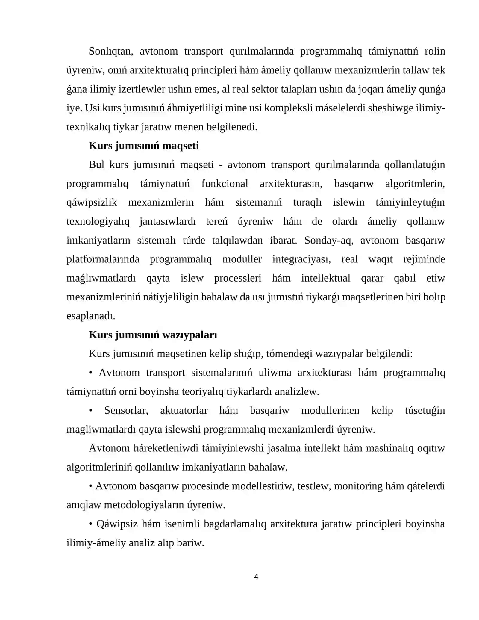 Avtonom transport qurılmalarınıń ulıwma arxitekturası hám olarda programmalıq támiynattıń funkcional wazıypaları 3