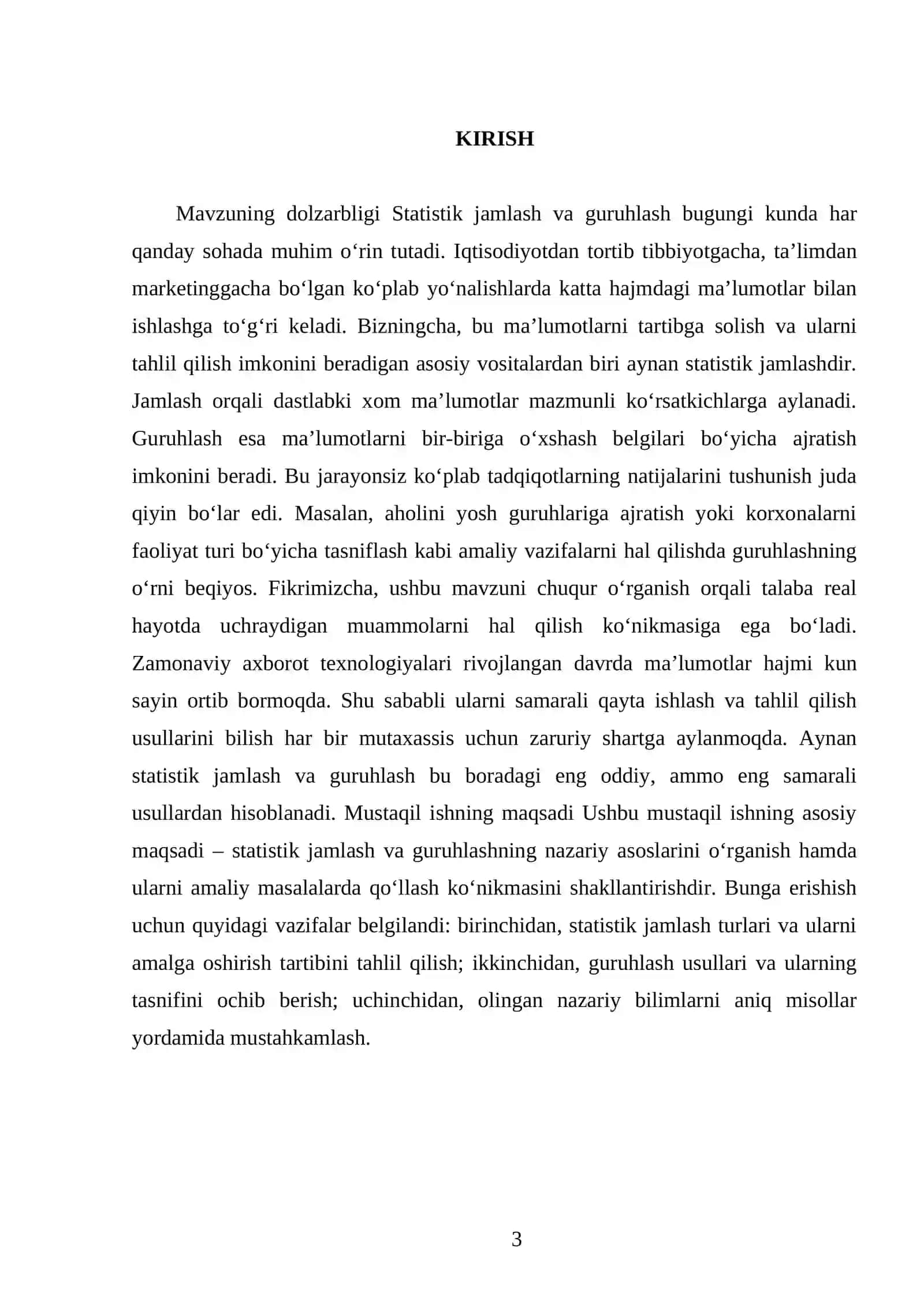 Statistik jamlash va guruhlash 3