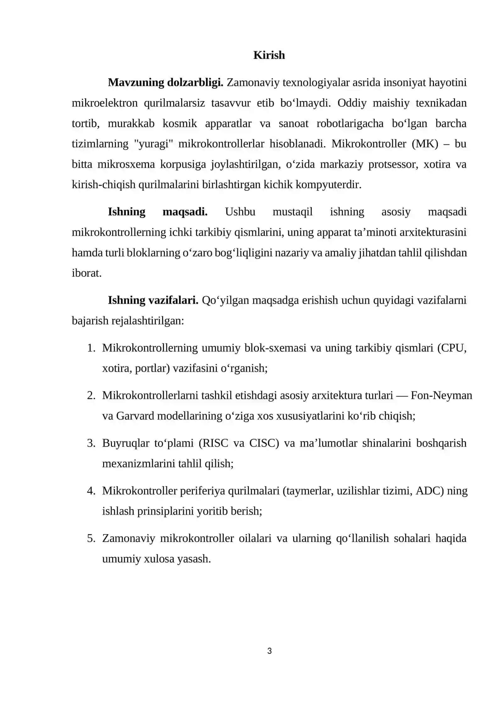 Mikrokontroller tarkibi. Mikrokontrollerni tashkillashtirish 3