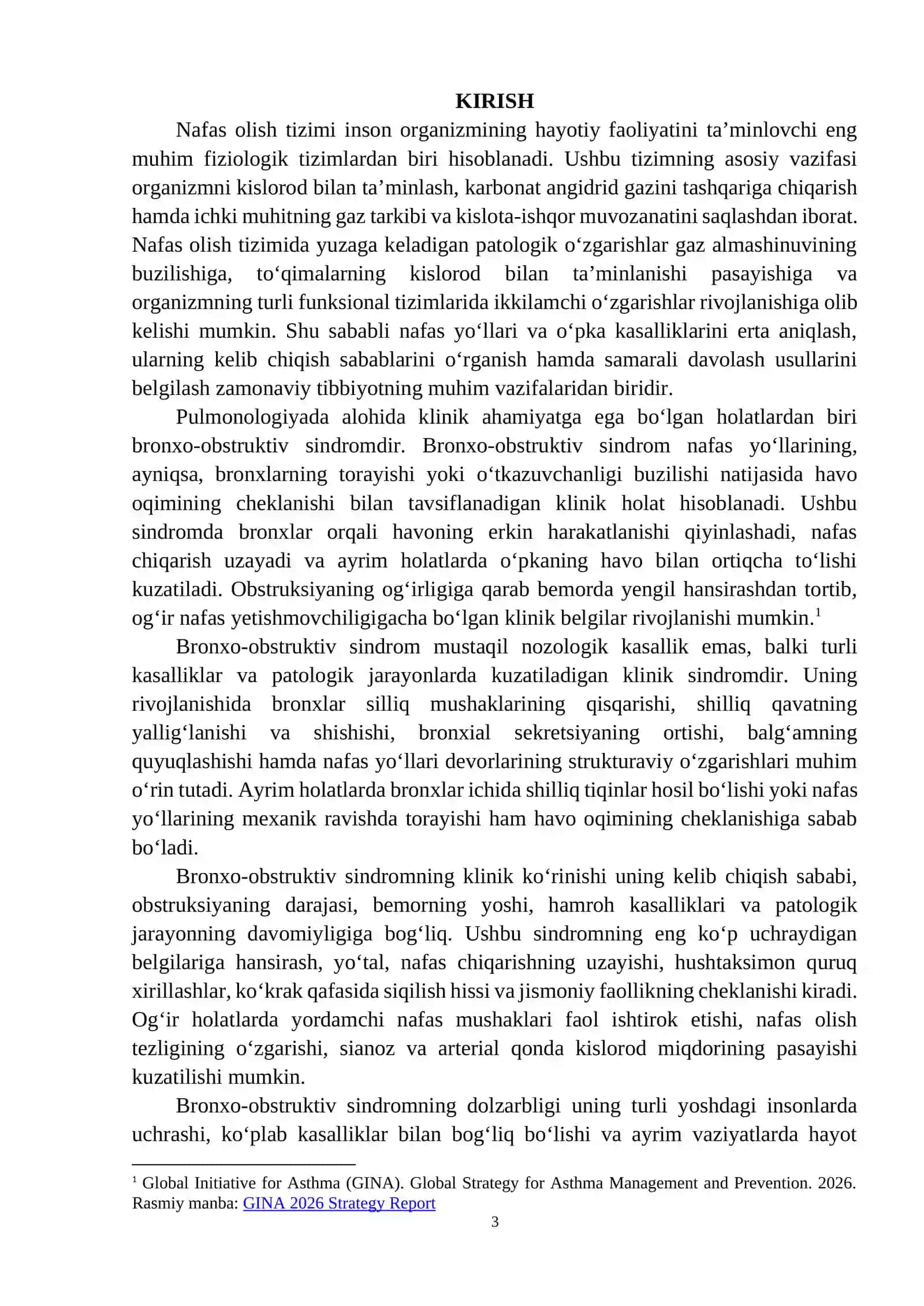 BRONXO – OBSTRUKTIV SINDROM BO‘YICHA DIFFERENSIAL DIAGNOSTIKA REFERAT 3