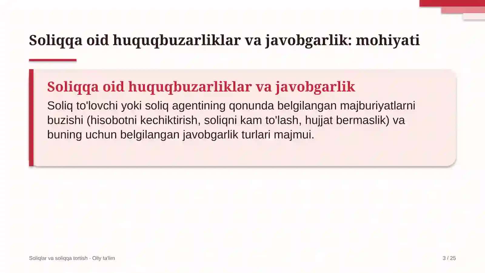 SOLIQLAR VA SOLIQQA TORTISH · OLIY TA'LIM 3