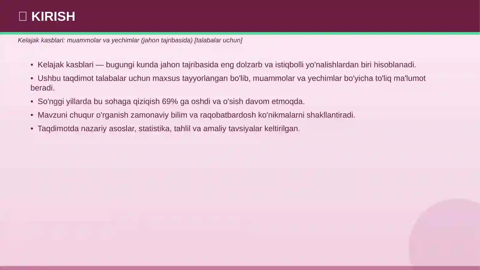Kelajak kasblari: Muammolar va yechimlar 3