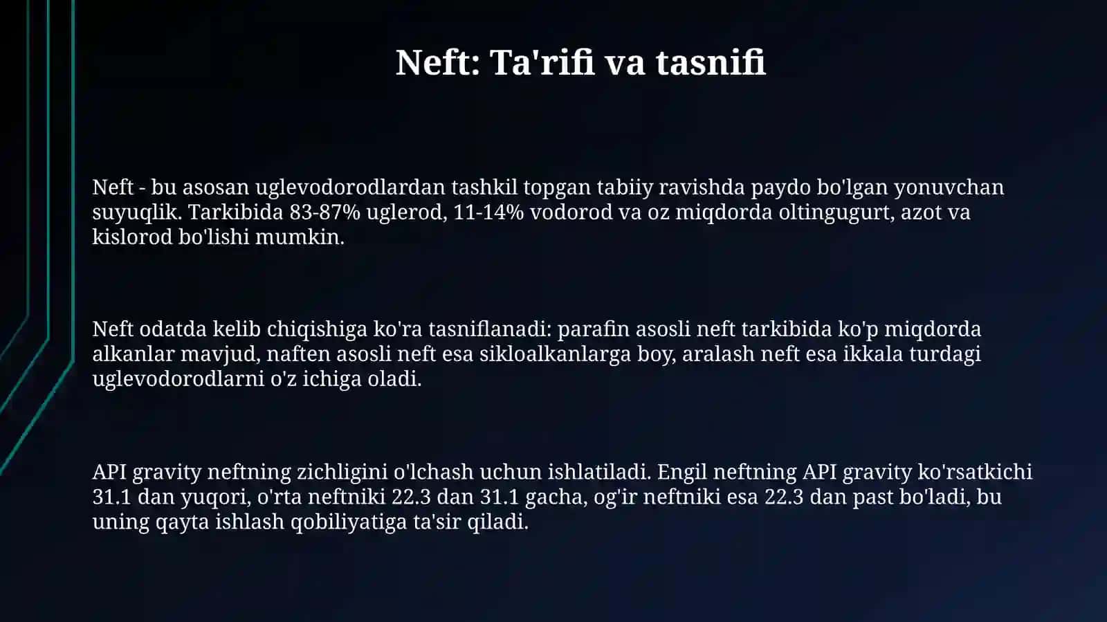 Neft: Ta'rifi va tasnifi 3