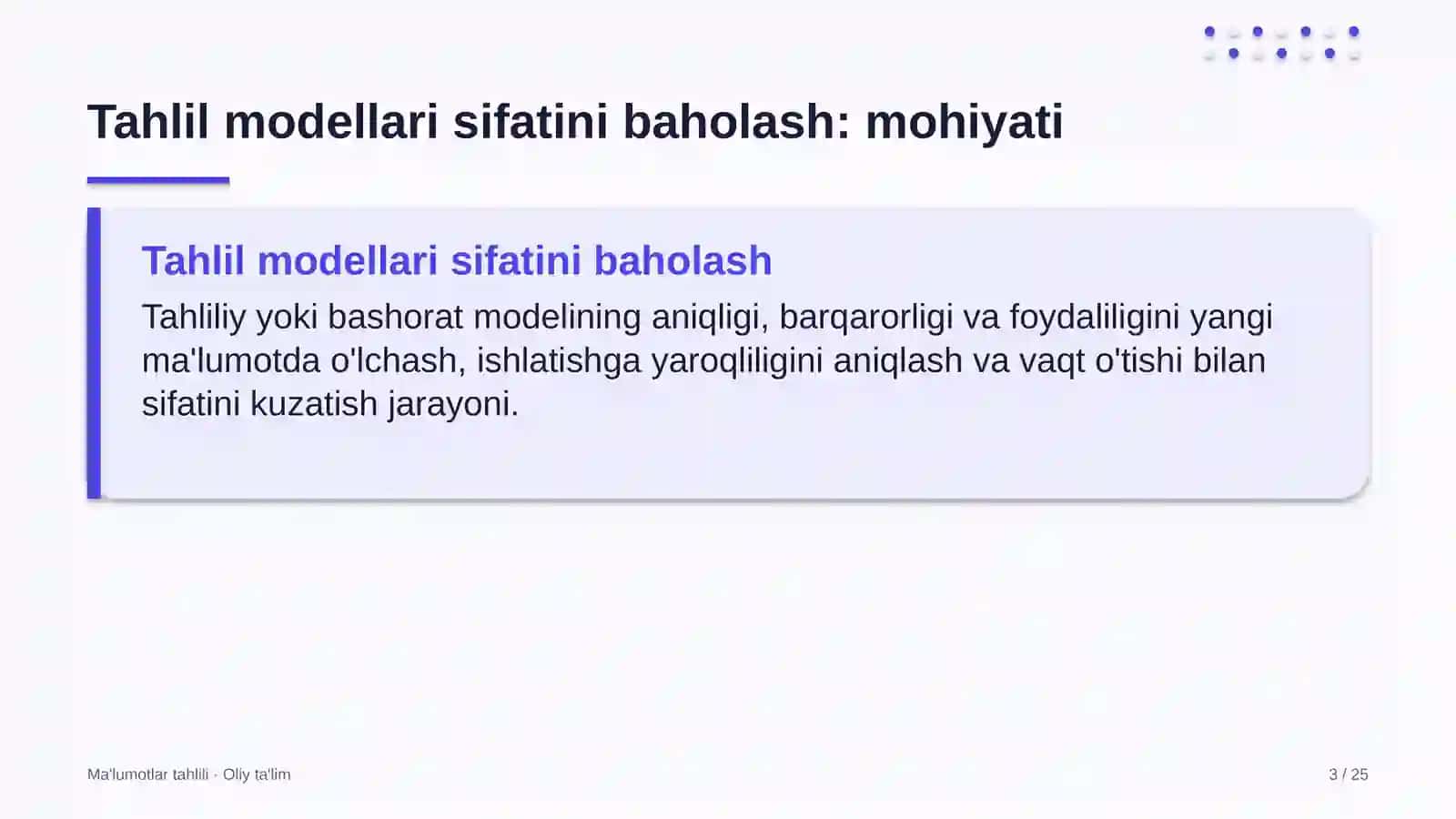 Ma'lumotlar tahlili · Oliy ta'lim 3