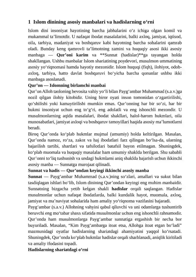 HADISLAR ISLOM DININING QURONDAN KEYINGI MANBAI 3