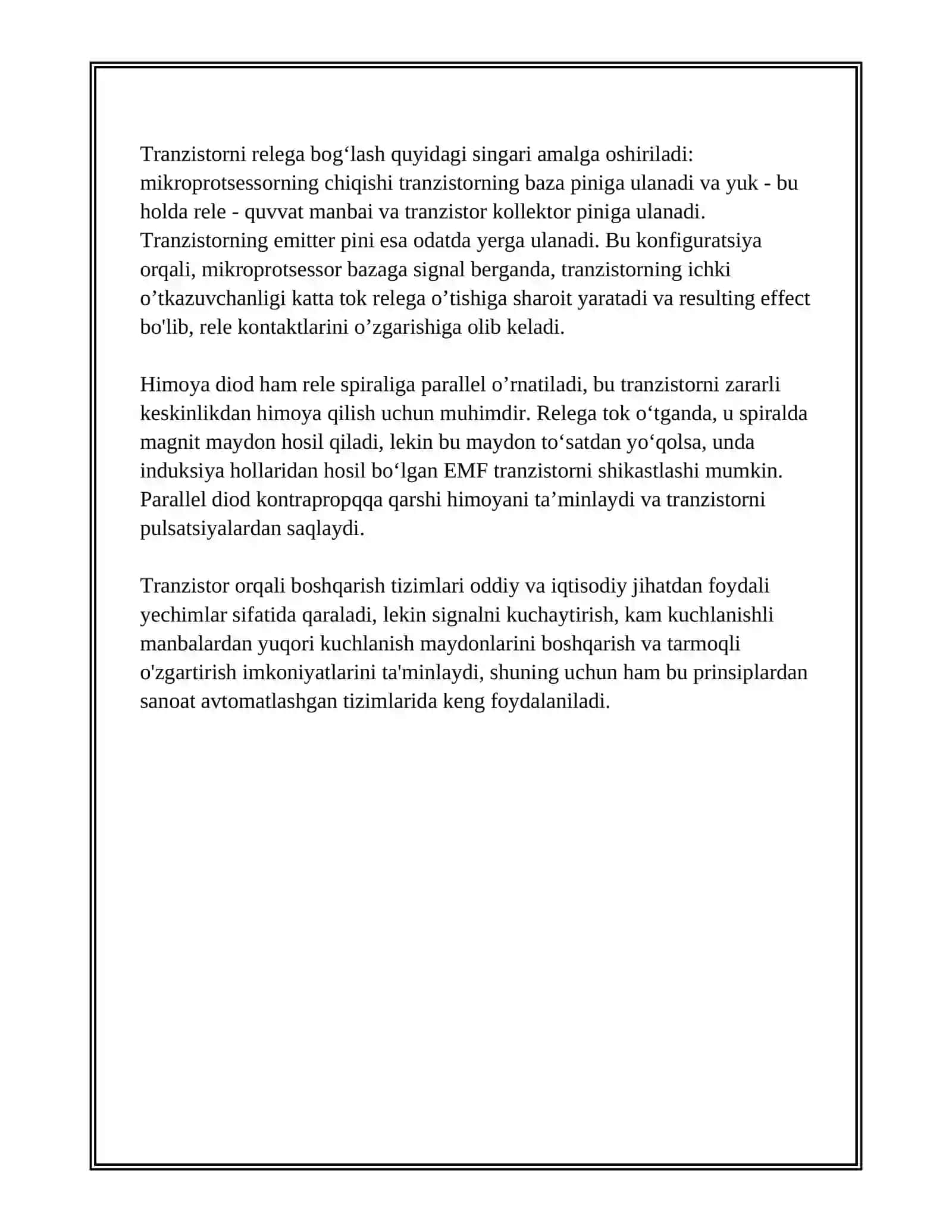 RELE RELENI TRANZISTOR ORQALI BOSHQARISH 3
