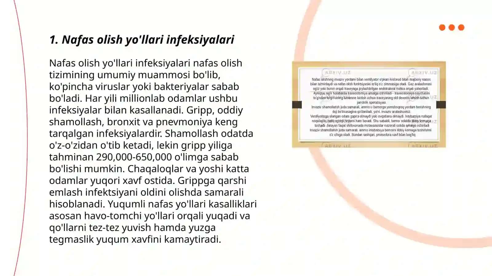 Nafas tizimi kasalliklari. Nafas tizimi bilan kasallangan bemorlarni parvarishi va ularni nazorati 3