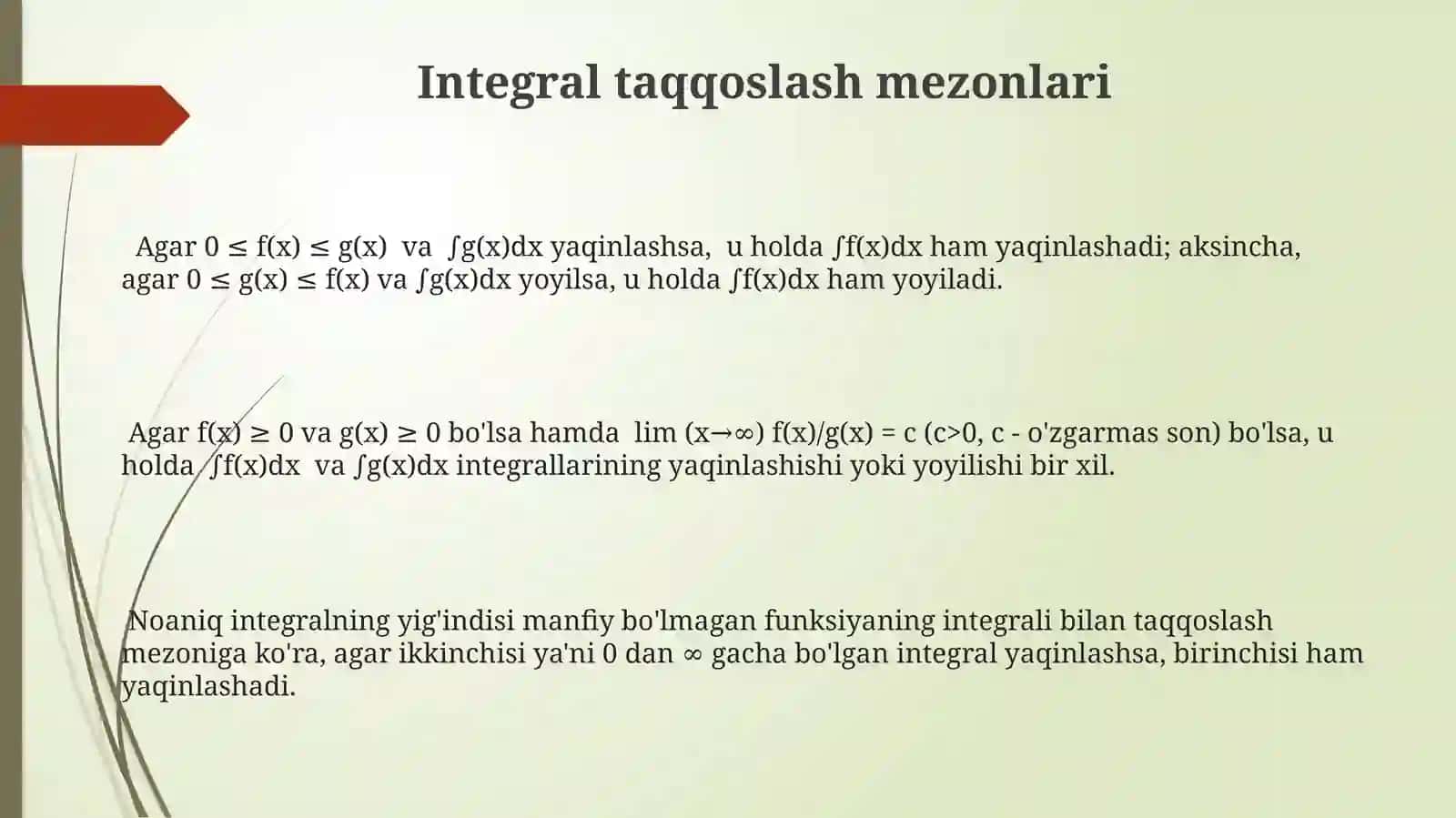 Integral taqqoslash mezonlari 3