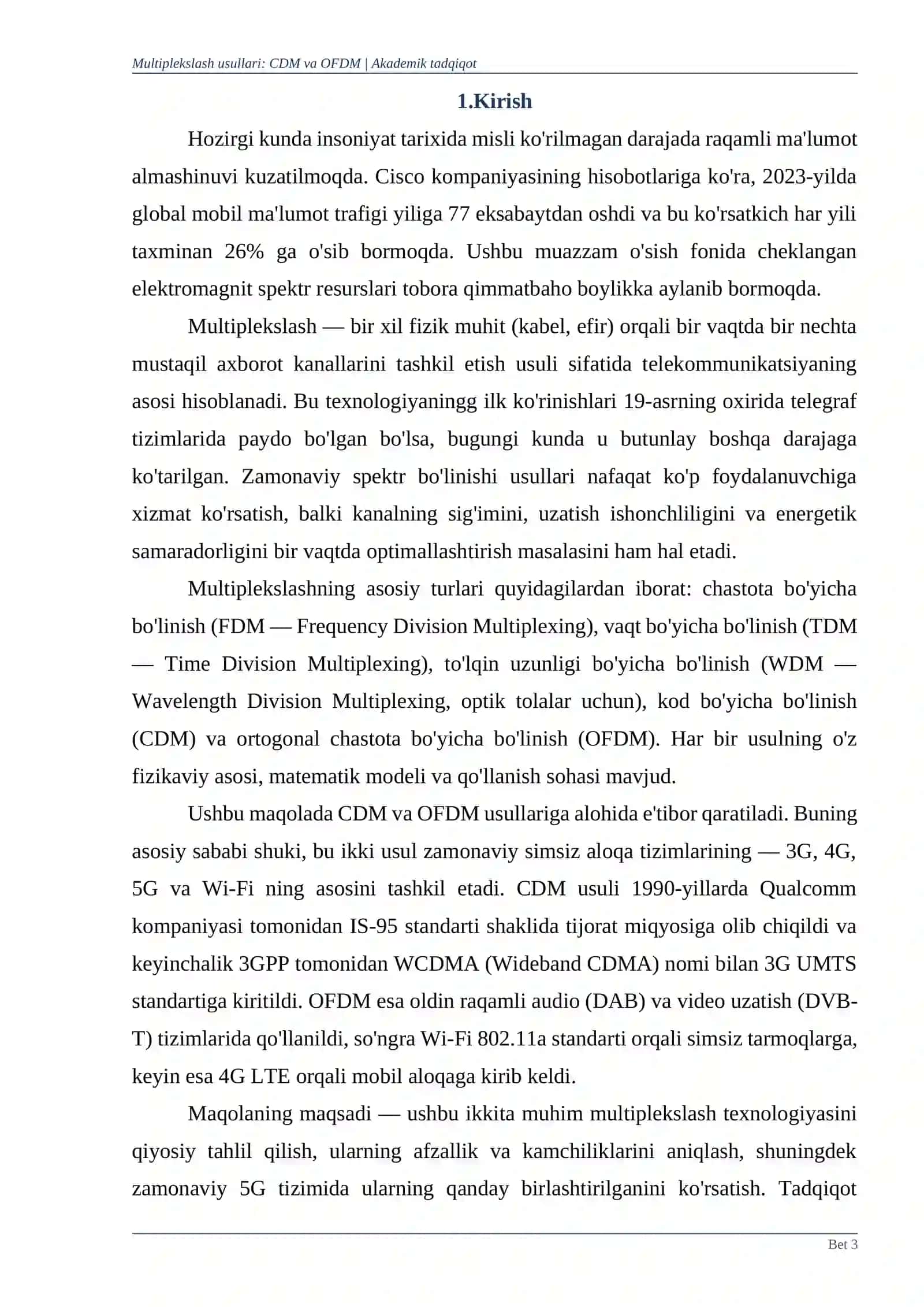 MULTIPLEKSLASH USULLARI: CDM VA OFDM 3