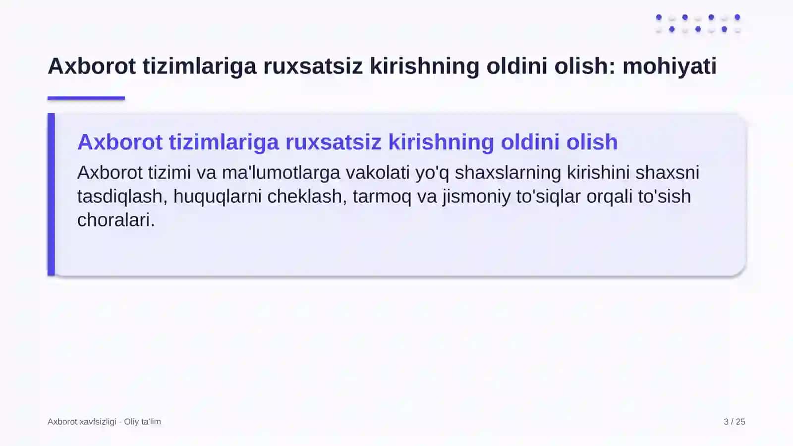 Axborot xavfsizligi · Oliy ta'lim 3