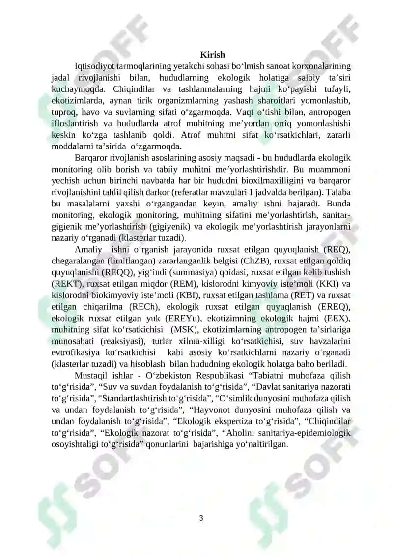 Barqaror rivojlanish asoslari fanidan amaliy ishlarni bajarish uchun uslubiy ko‘rsatma 3