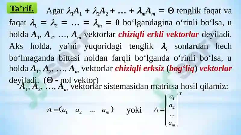 VEKTORLAR SISTEMASI VA UNING RANGI 3