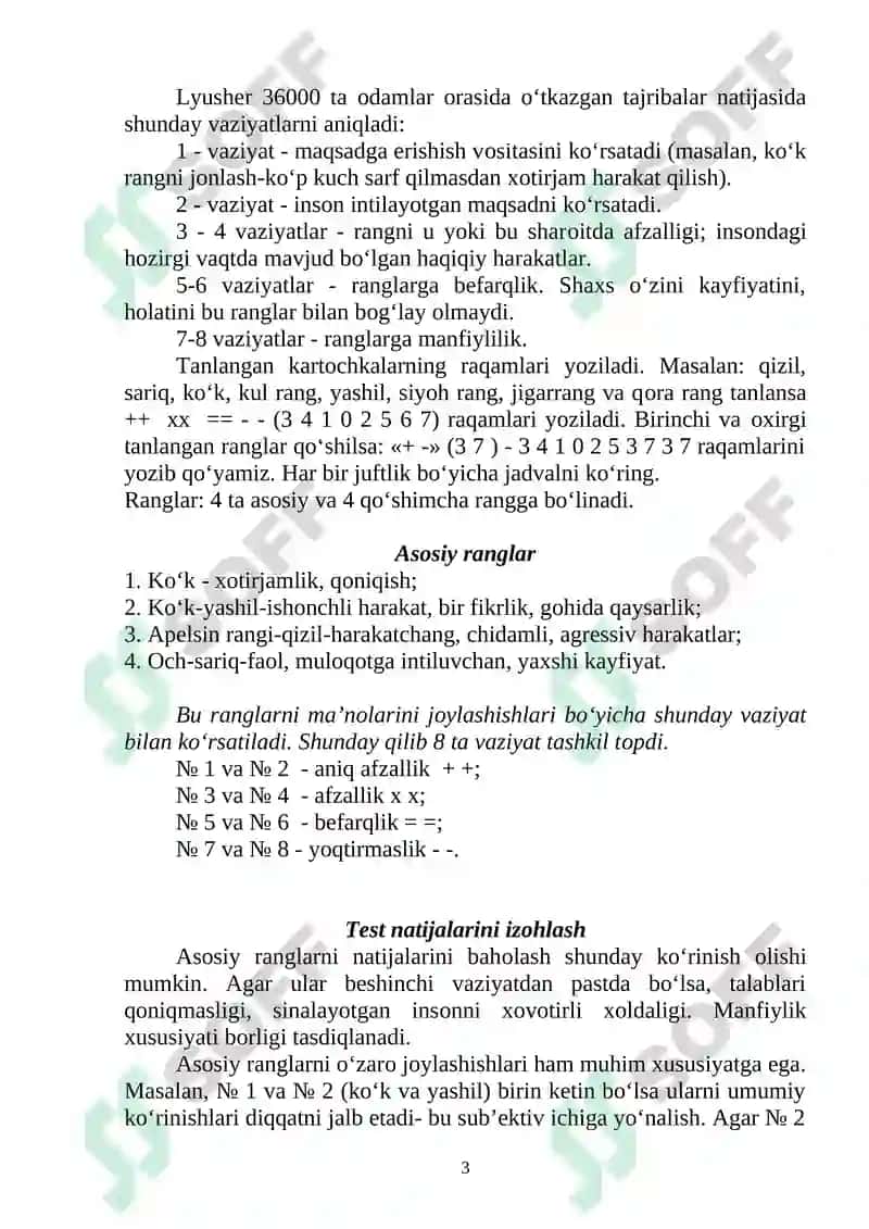 Rang Tanlash Metodi M.Lyusher 3