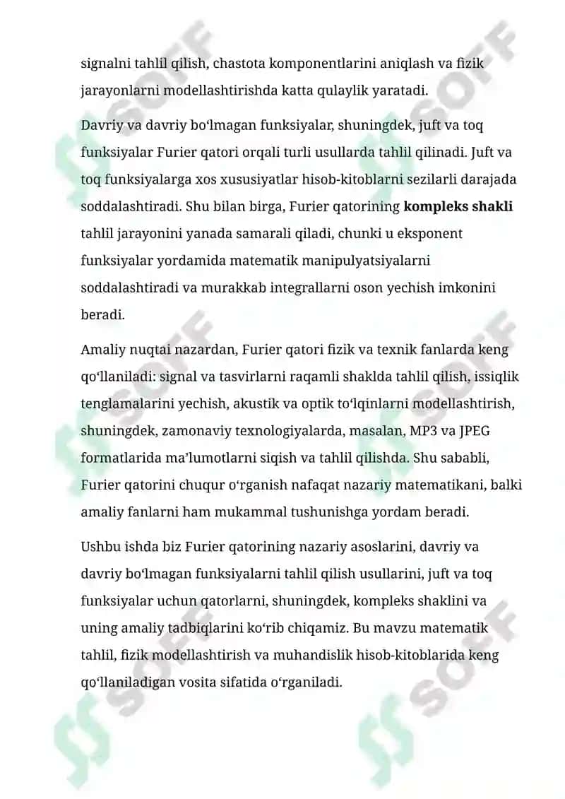 Furier Qatori va uning Tadbiqlari 3