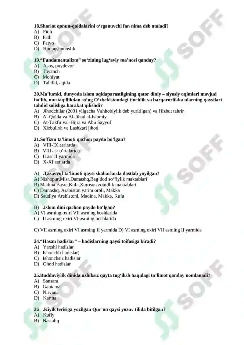 Dinshunoslik fanidan 400 ta test 3