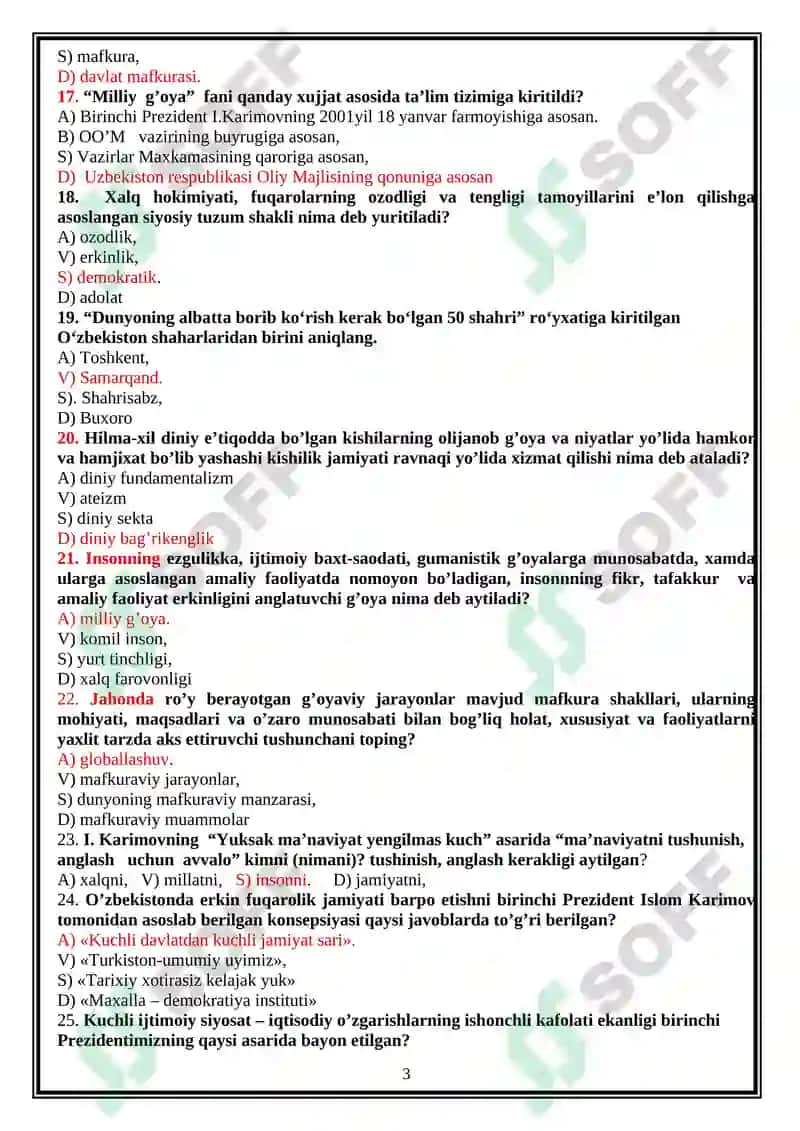 Milliy  g’oya:asosiy tushuncha va tamoyillar fanidan bakalavrlar uchun yakuniy nazorati test savollari 3