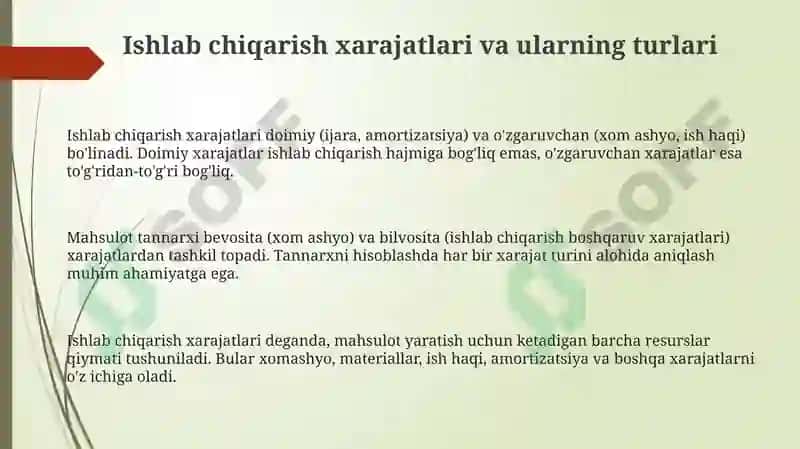 Ishlab chiqarish xarajatlari yolida va rentabelliklarni aniqlash yollari 3