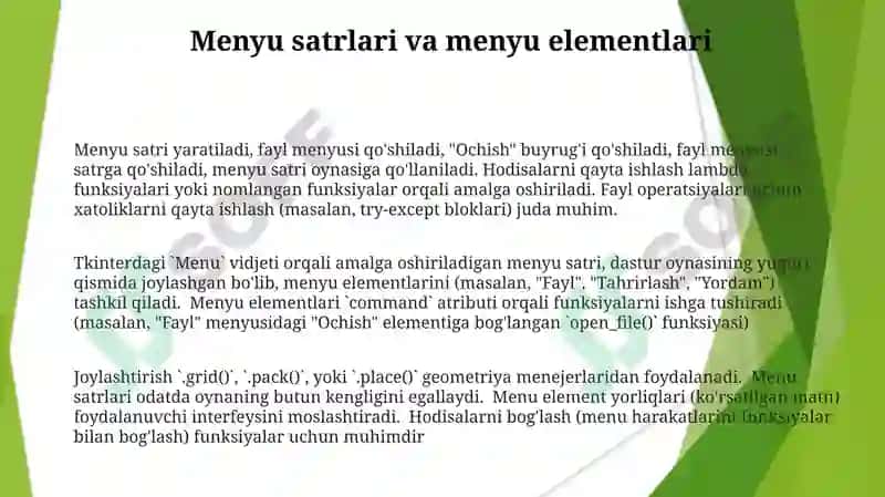 Python dasturlash tilida tkinter oynasida ishlash 3