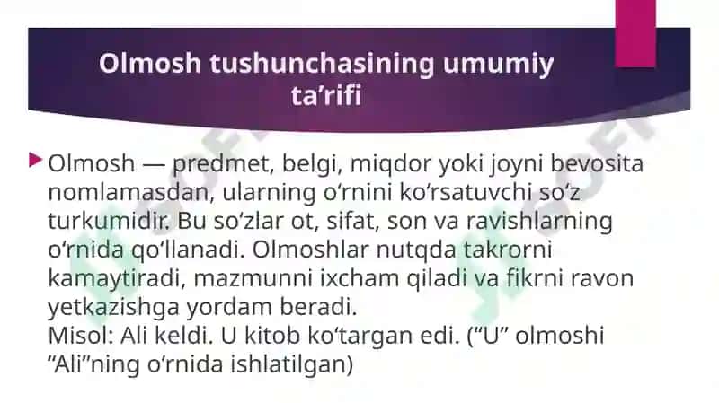 Olmosh. Olmoshning grammatik manosi 3