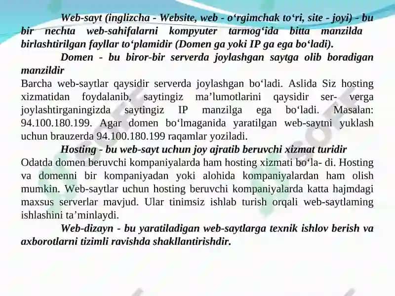 Web-sahifa, Web-sayt va Web-dizayn tushunchalari 3