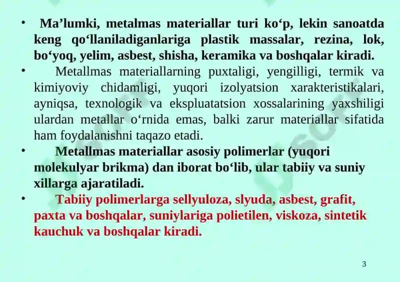 METALLMAS MATERIALLAR 3