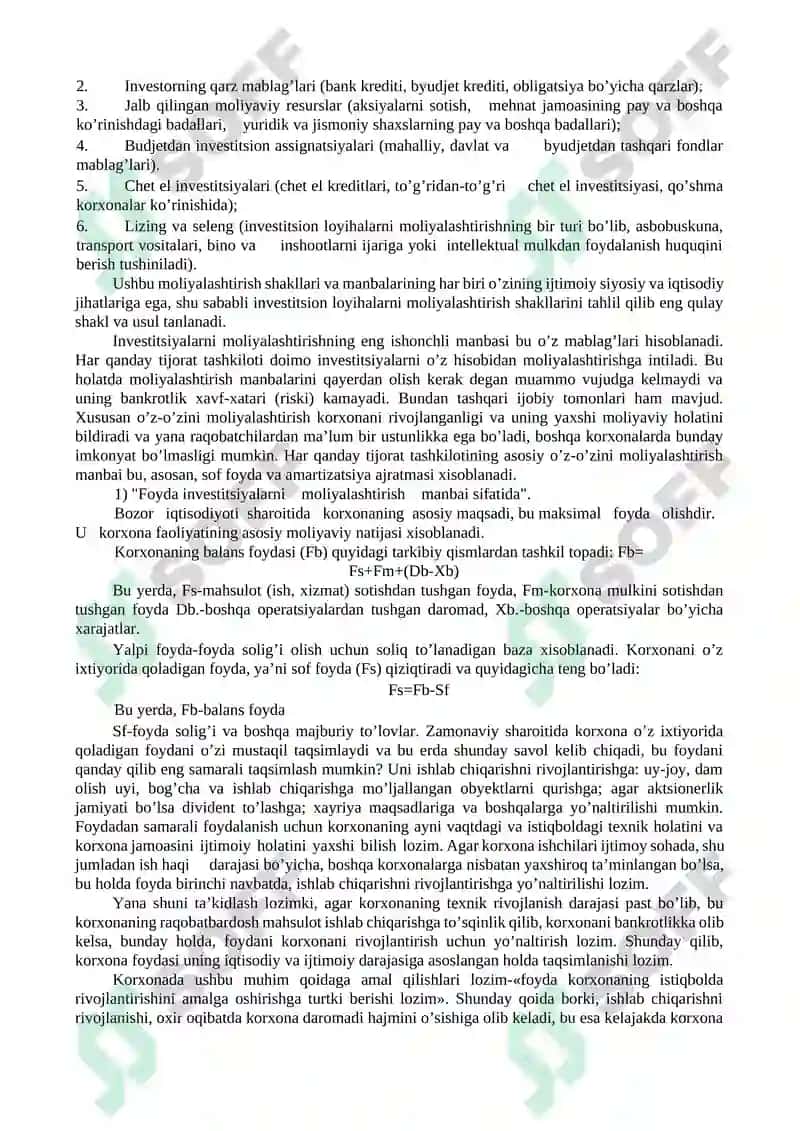 Investitsiya faoliyatini moliyalashtirish manbalari va usullari 3