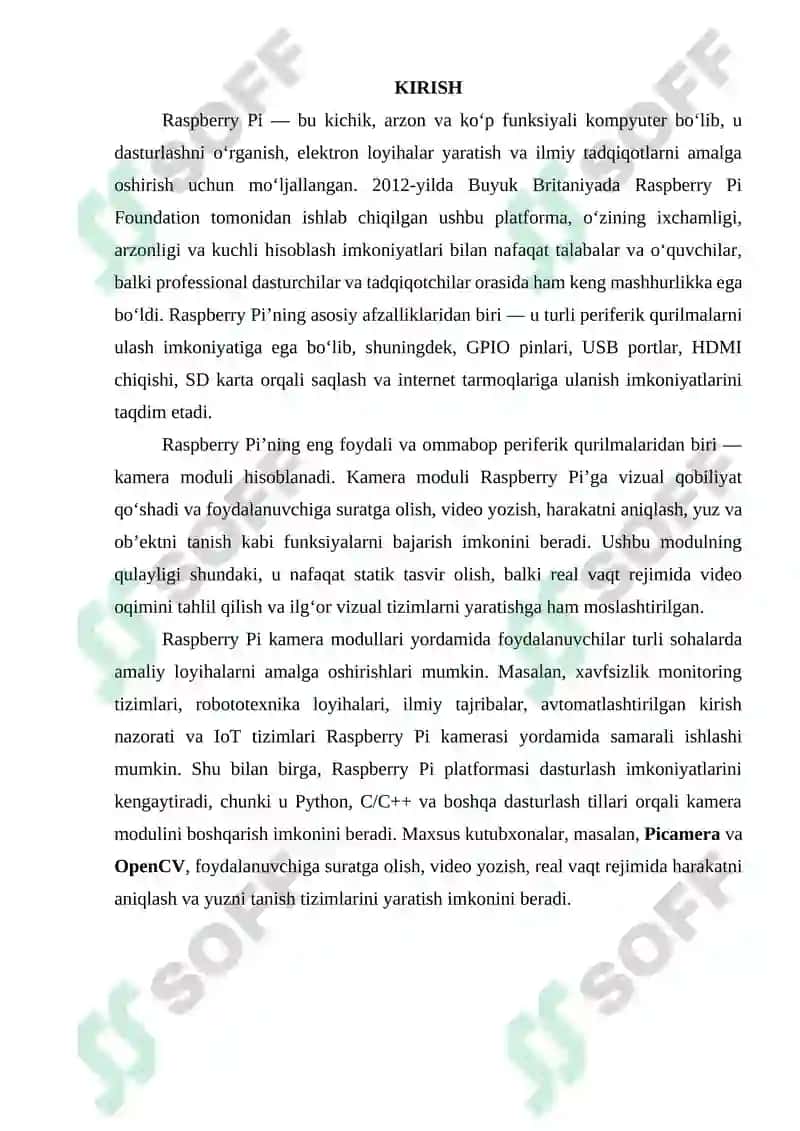 Raspberry Pi uchun kamera moduli va uning dasturlash imkoniyatlari 3