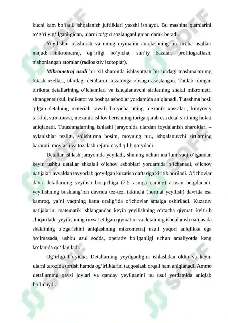 Mashina detallarida ish davomida vujudga keladigan nuqsonlarni aniqlash usullarini о‘rganish. 3