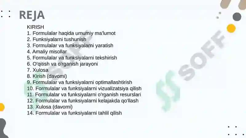 Informatika. Formulalar va funksiyalar ishlatish 3