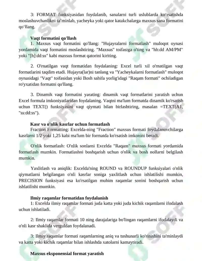 Excelda Pullik Formatlar Bilan Ishlash 3