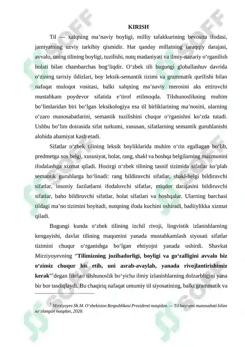 Hozirgi o‘zbek tilida sifatlarning semantik guruhlanishi 3