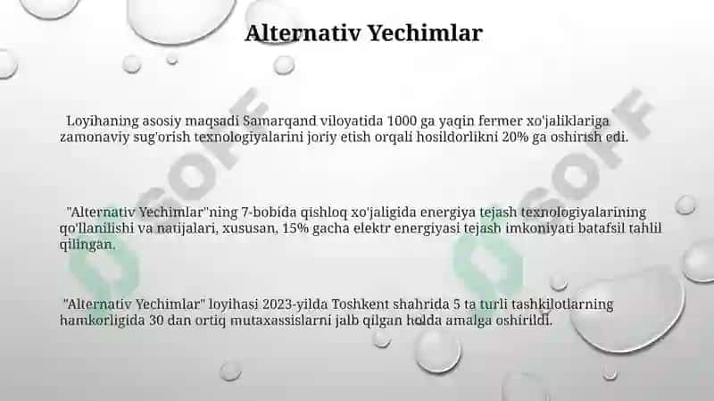 Samarqand viloyatida 1000 ga yaqin fermer xo'jaliklariga zamonaviy sug'orish texnologiyalari 3