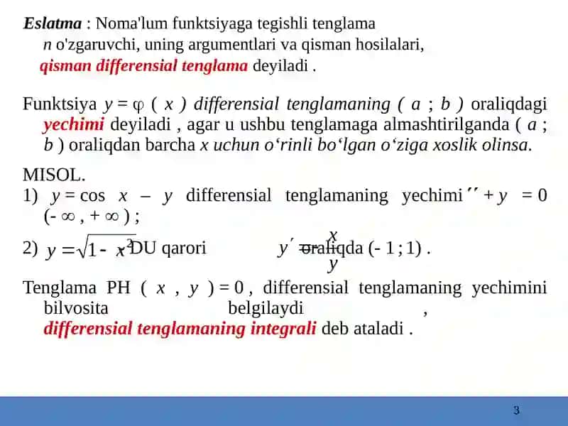 Birinchi tartibli differensial tenglamalarni integrallash 3
