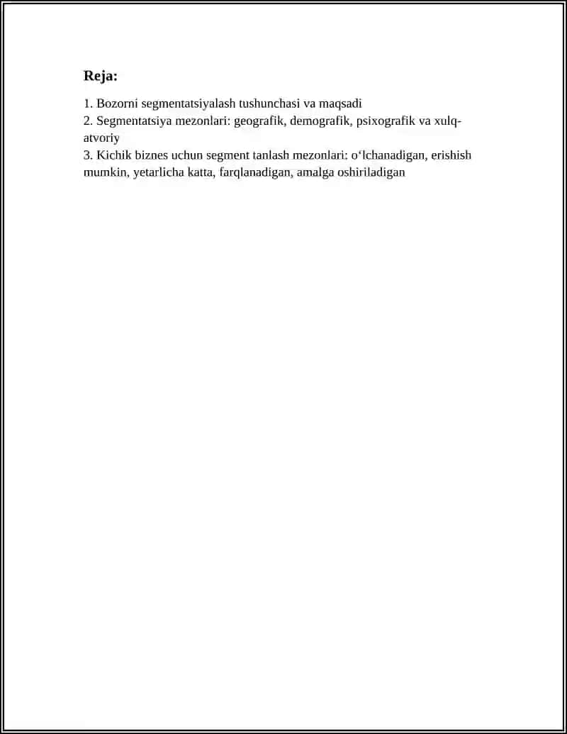 Bozorni segmentatsiyalash va kichik biznesda maqsadli audtoriyani aniqlosh 3