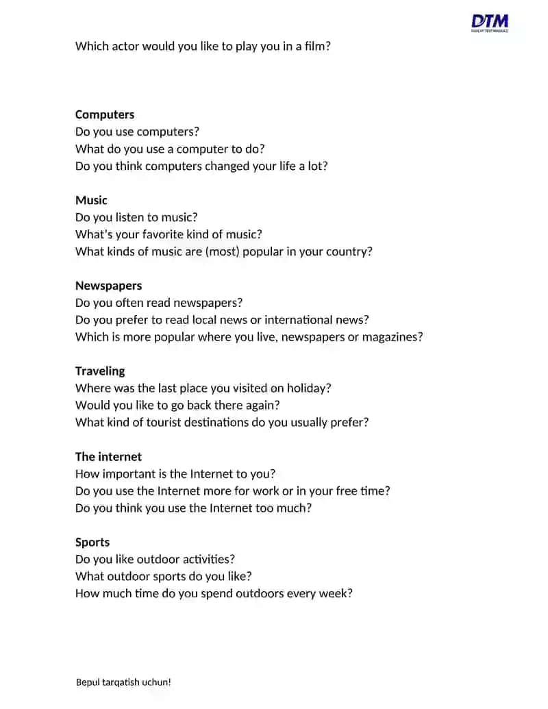 SAMPLE TOPICS AND QUESTIONS 3