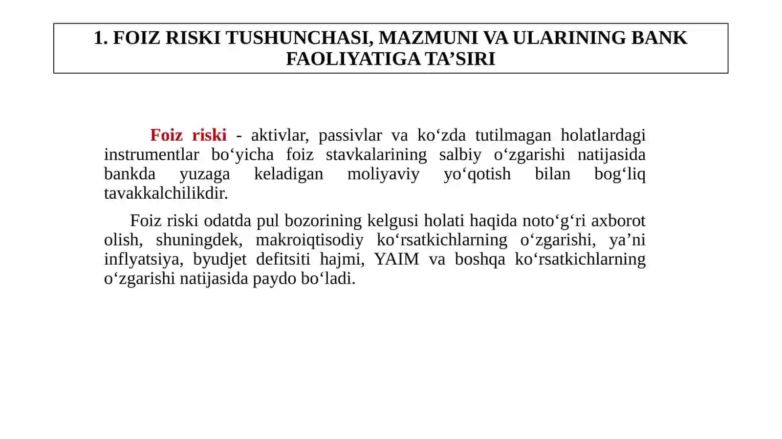 Foiz riskini boshqarish Fozi riski 3
