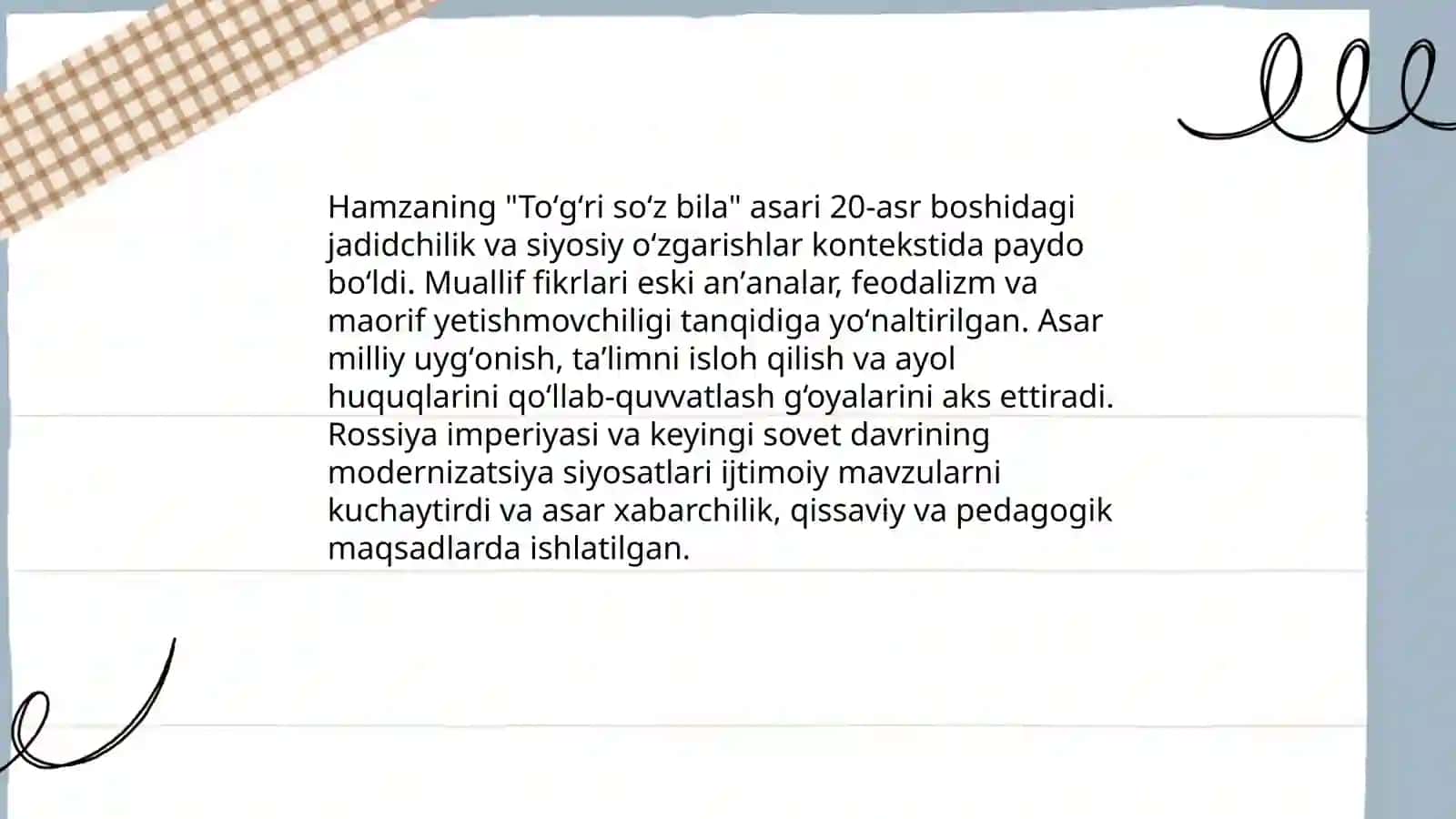 Hamzaning "Toʻgʻri soʻz bila" asari 3