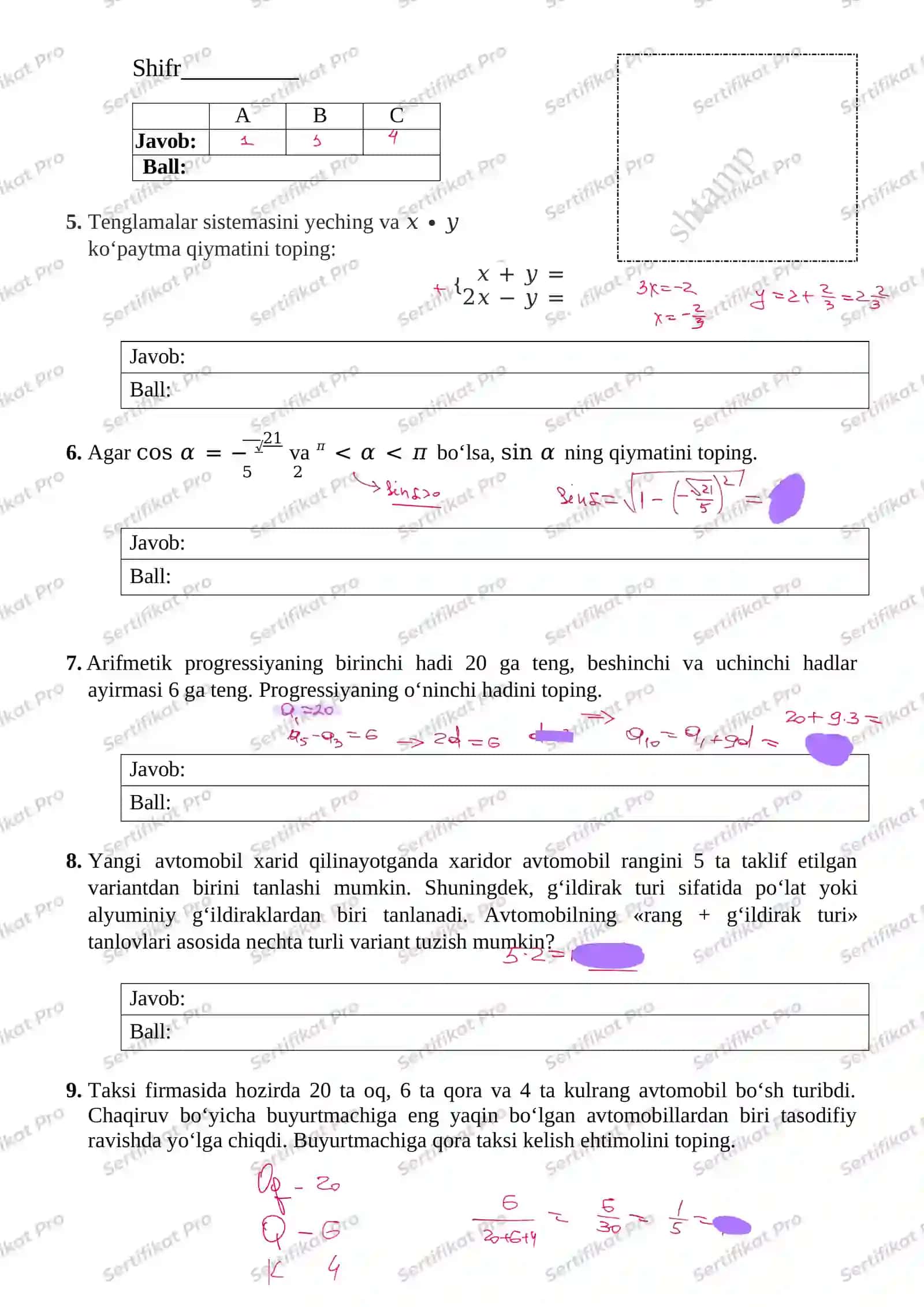 9-Sinf 10-variant orginal matematika imtihon javoblari 3