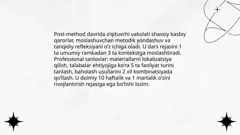 Post-method davrida o‘qituvchi vakolati va professional tanlovlari 3