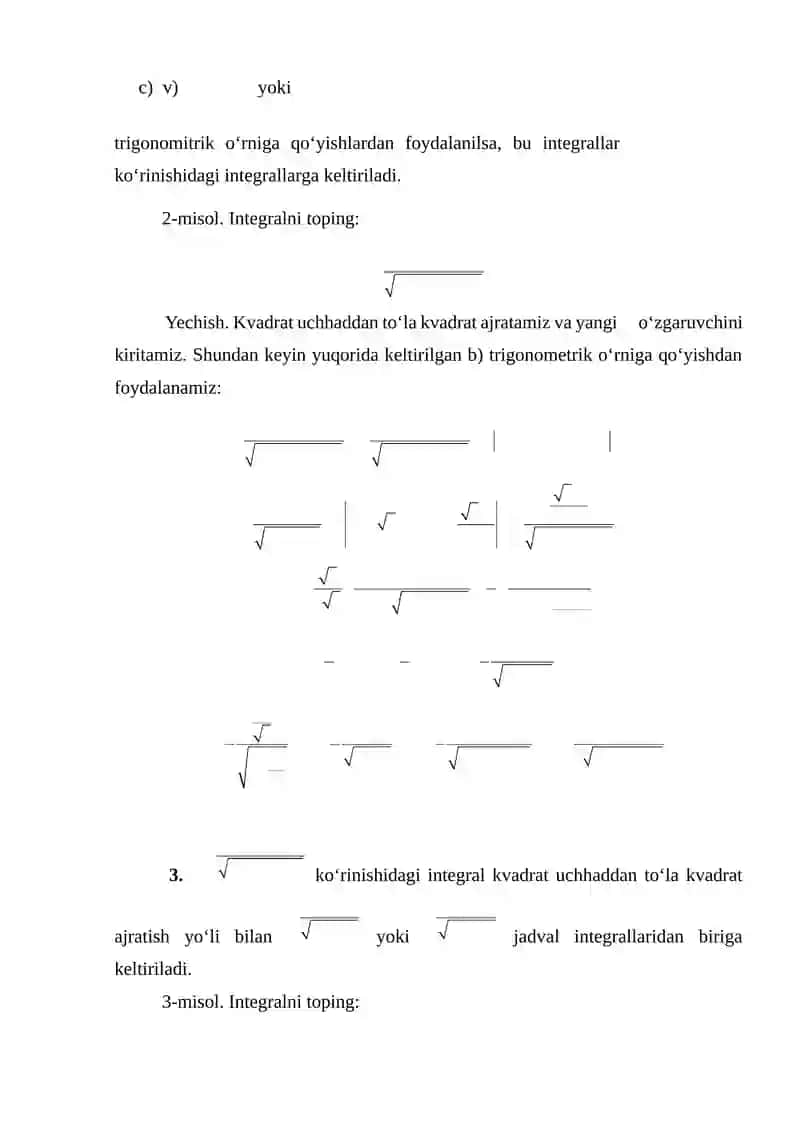 Irratsional ifodalarni integrallash. 3