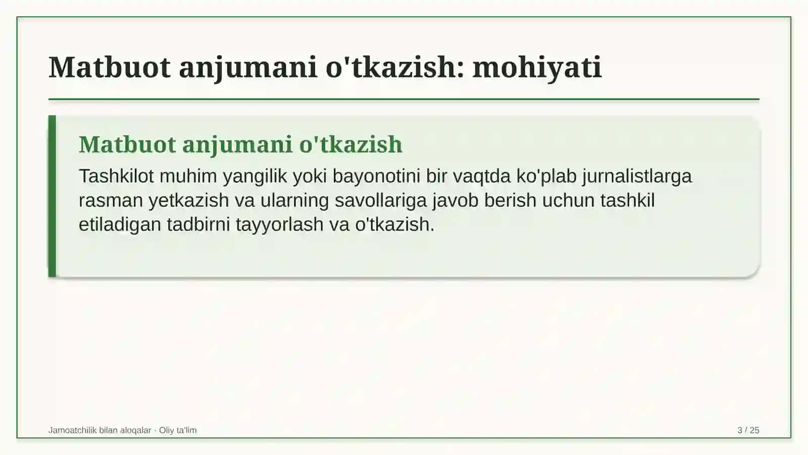 Matbuot anjumani o'tkazish: mohiyati 3