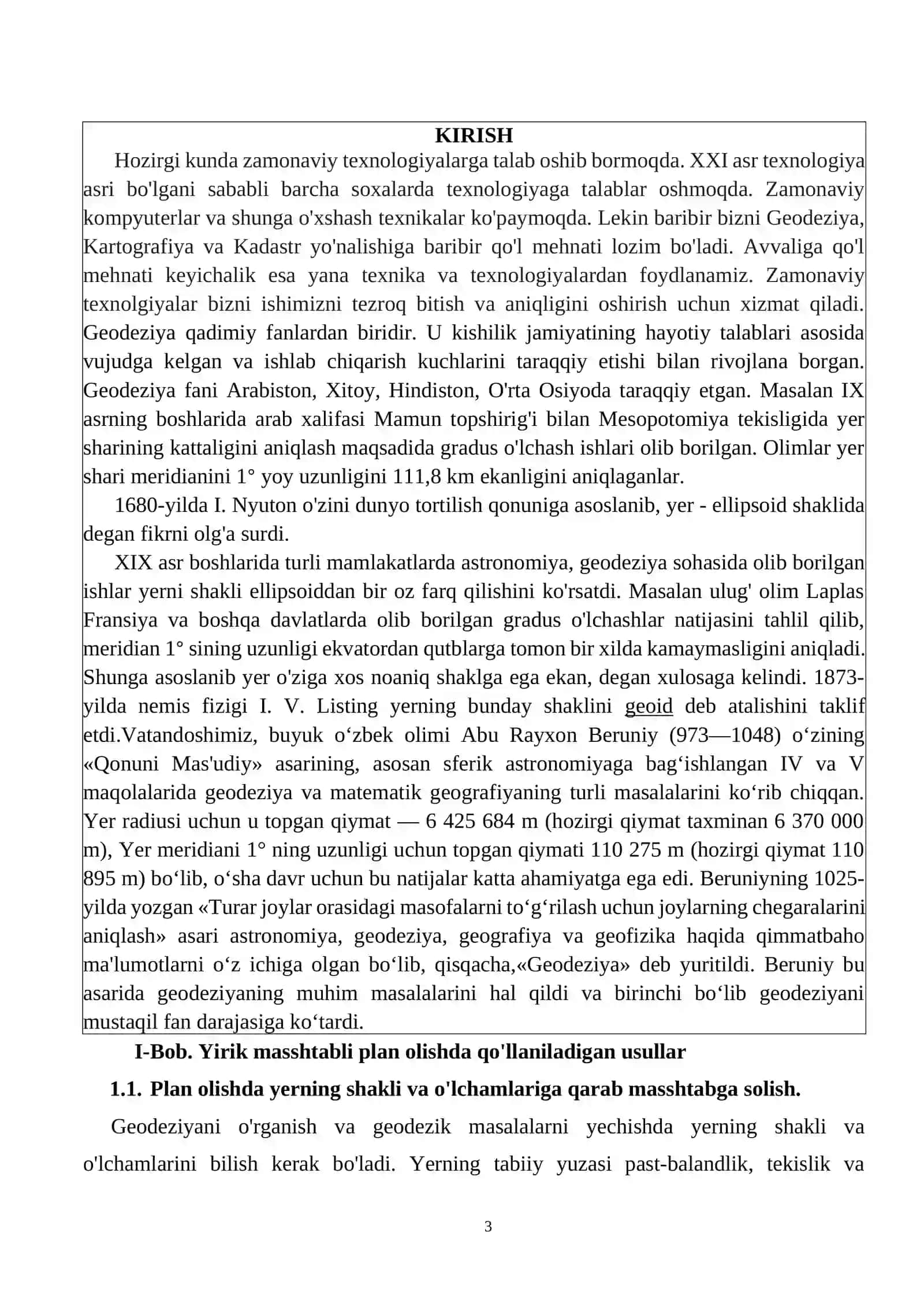 Yirik masshtabda planga olish uchun geodezik asos yaratishni loyihalash 3