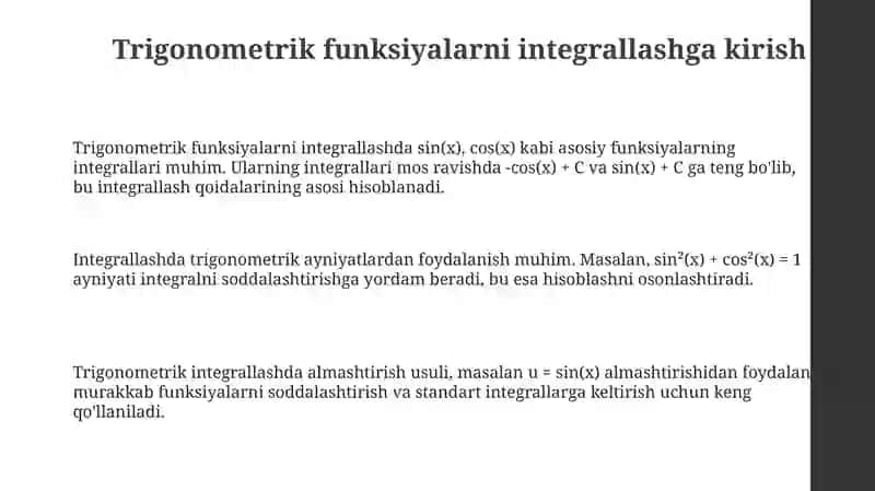 Trigonometrik funksiyalarni integrallash 3