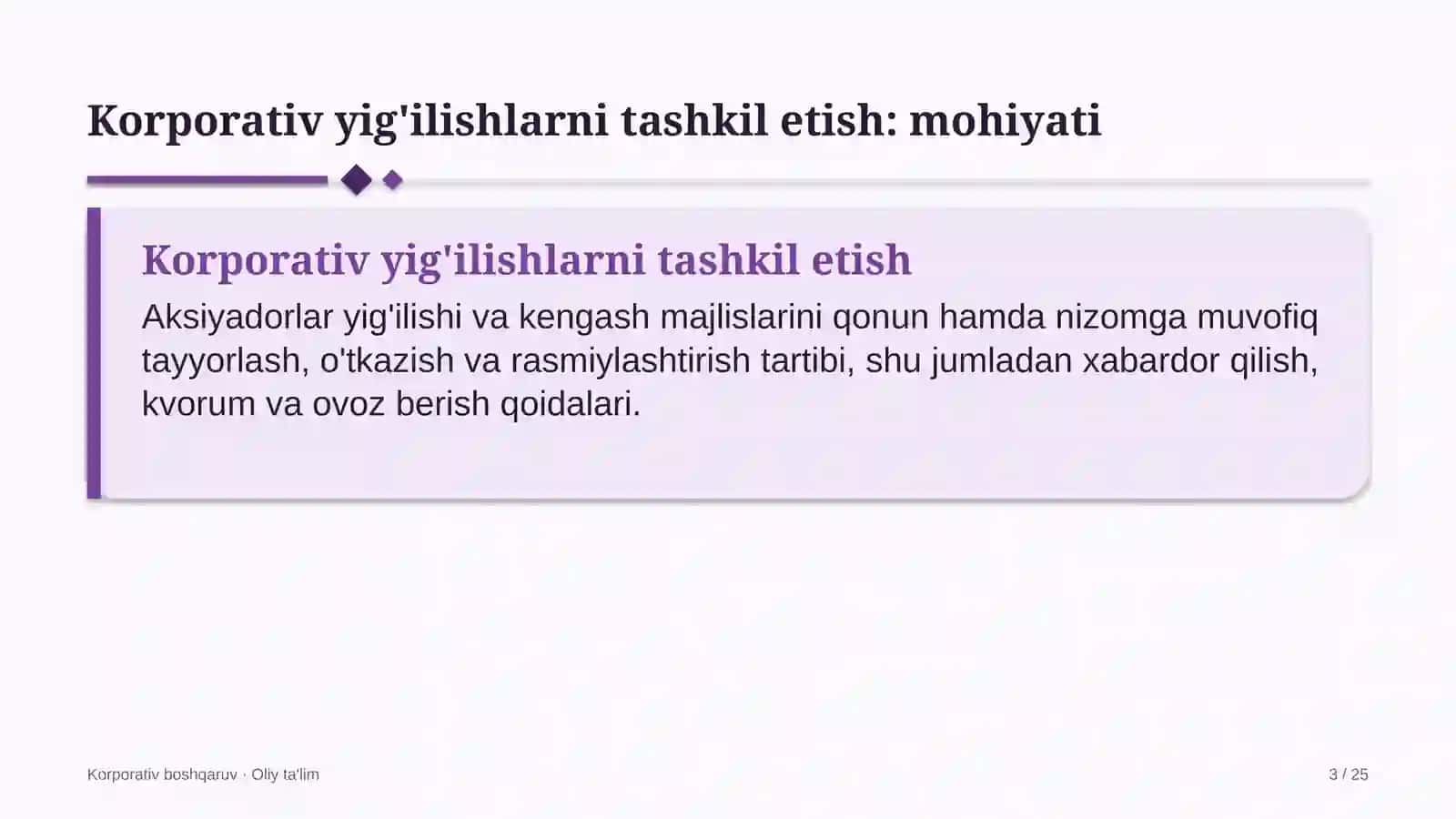 Korporativ boshqaruv · Oliy ta'lim 3
