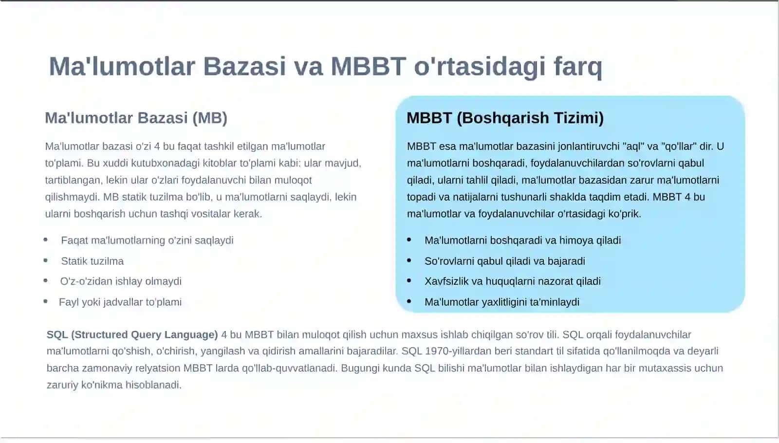 Ma'lumotlar Bazasi Boshqarish Tizimlari 3