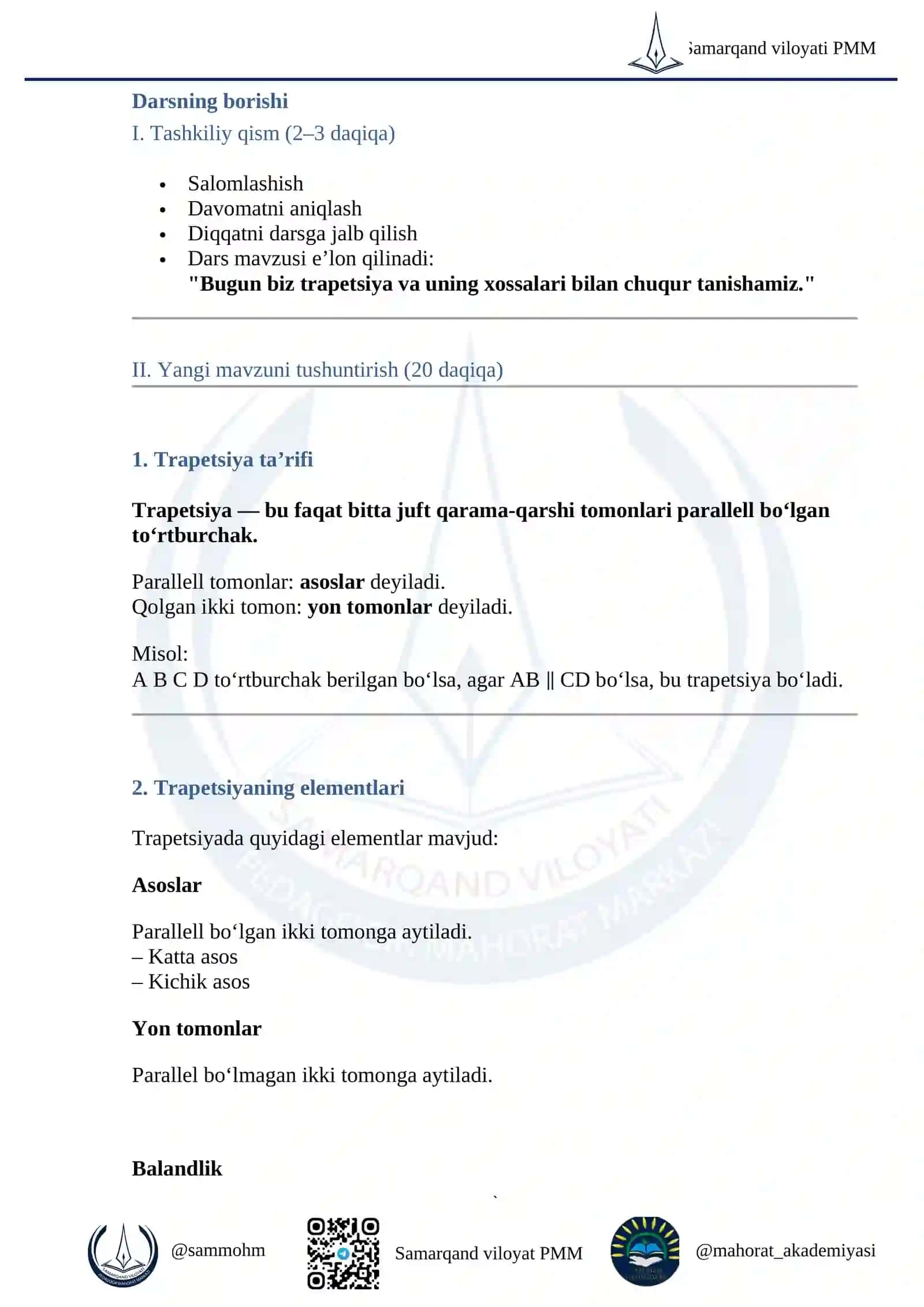 TRAPETSIYA VA UNING XOSSALARI 3