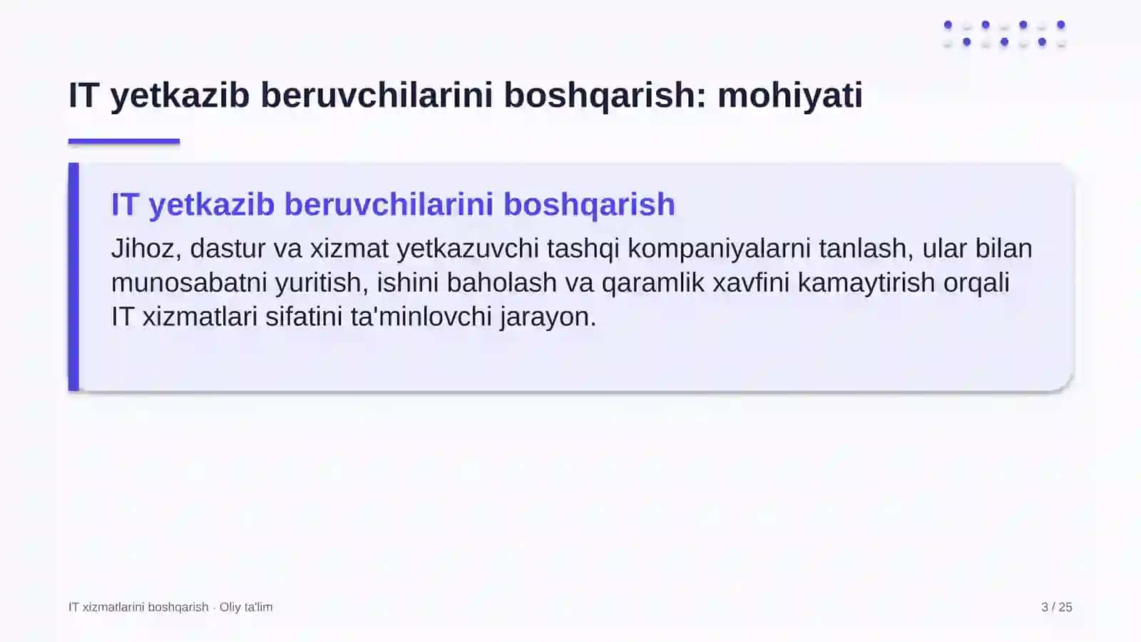 IT XIZMATLARINI BOSHQARISH · OLIY TA'LIM 3
