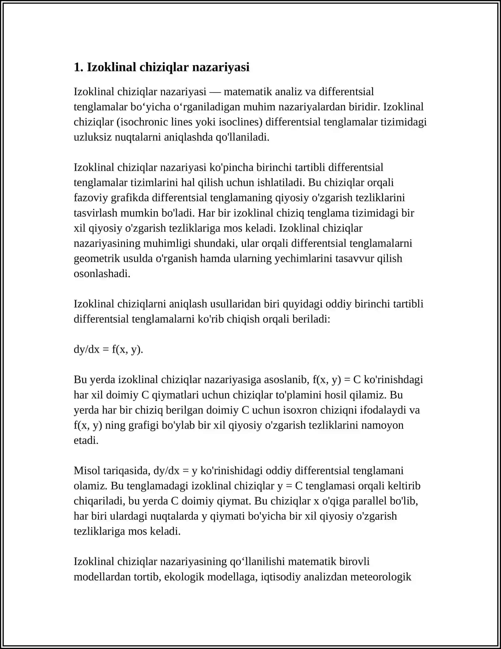 DIFFERENSIAL TENGLAMALAR SOHASIDA IZOKLINALAR 3