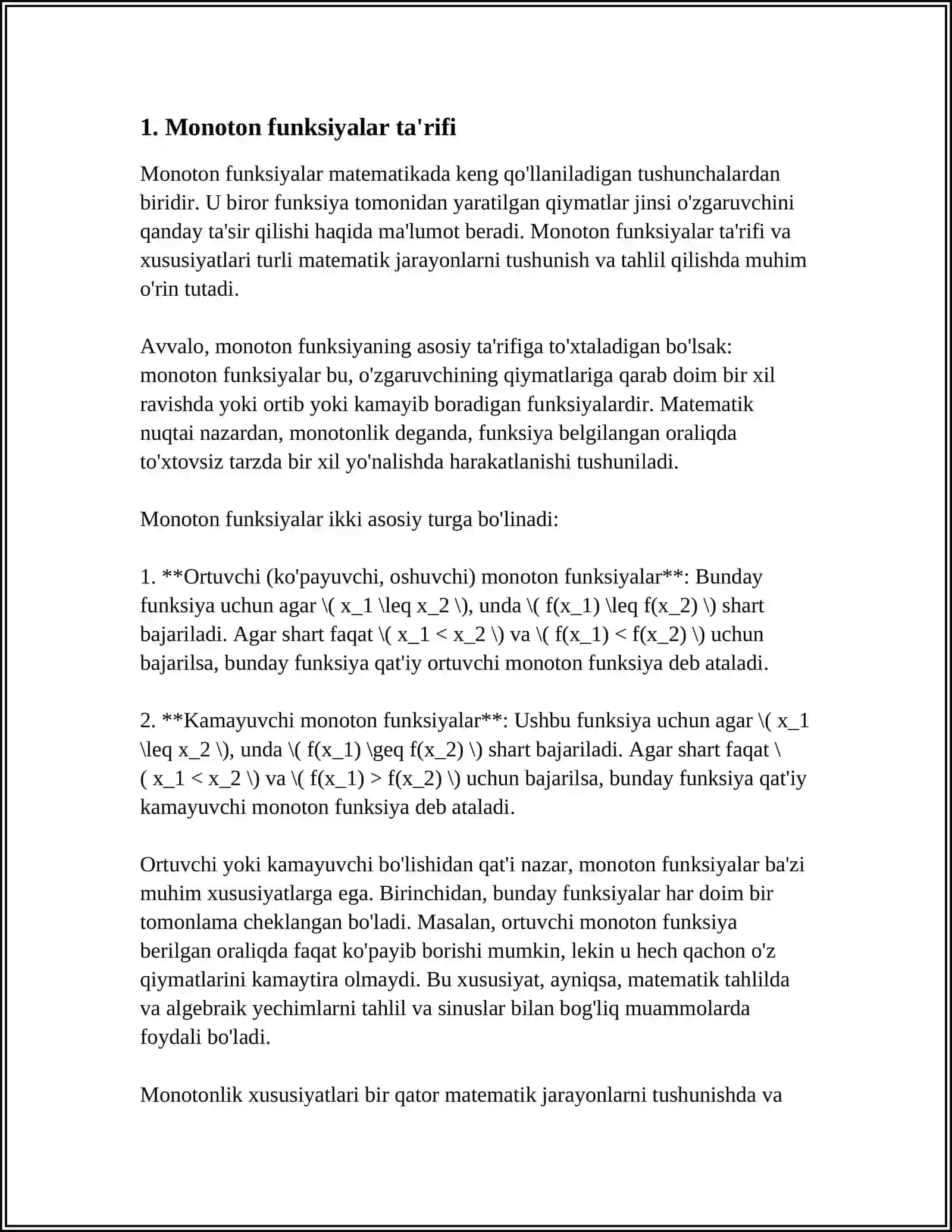 MONOTON FUNKSIYALAR SINFI 3